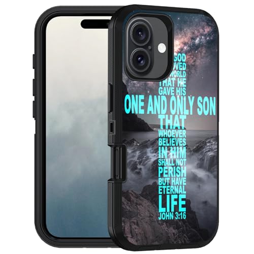 Designed for iPhone 16 Case, Military Grade Heavy Duty 3-Layer Shockproof Drop Full-Body Protective Phone Cover for iPhone 16 (6.1" 2024), Christian Cross Bible Verse Quote John 3:16 - color: Christian Cross Bible Verse Quote John 3:16, size: iPhone 16 6.