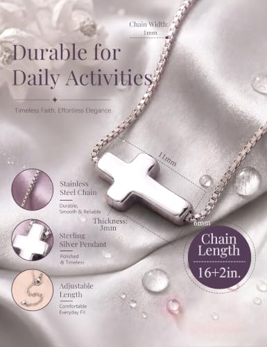 Subiceto Cross Necklace for Women,Small Sterling Silver Cross Pendant - color: Silver-Sideways Cross