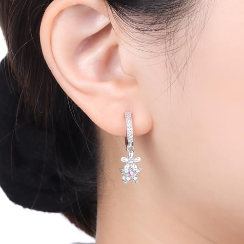 925 Sterling Silver Cute Animal Unique Huggie Hoop Earrings for Women - color: Two Flower