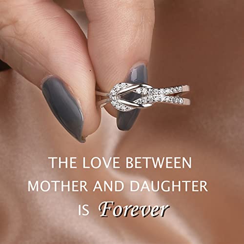 MOROTOLE To My Mom Sterling Silver Ring, Love Knot Silver Ring for Women Forever Linked You And Mom Rings Adjustable Thumb Rings Mother Gifts… - color: Knot Rings (Mother & Daughter Card)