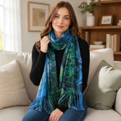 Umjetnost Soft Cashmere Feel Scarf For Women Winter Warm Scarves Large Shawl Wrap Monet Van Gogh Art Print - color: C04 Blue&green
