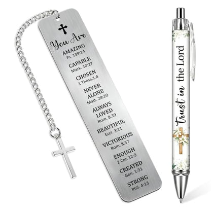 Christian Baptism Gifts, Faith Based Metal Bookmark and Pen - style: Baptism, You Are