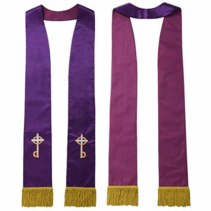 BLESSUME Church Clergy Pastor Cross Embroidered Stole - color: Purple