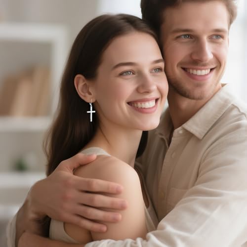 VONALA Cross Leverback Earrings for Women S925 Sterling Silver Philippians 4:13 I Can Do All Things Cross Earrings for Men