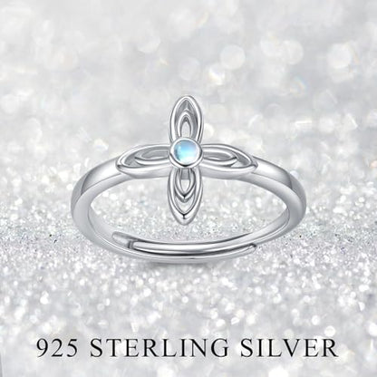TRISHULA Sterling Silver Opal Faith Cross Ring