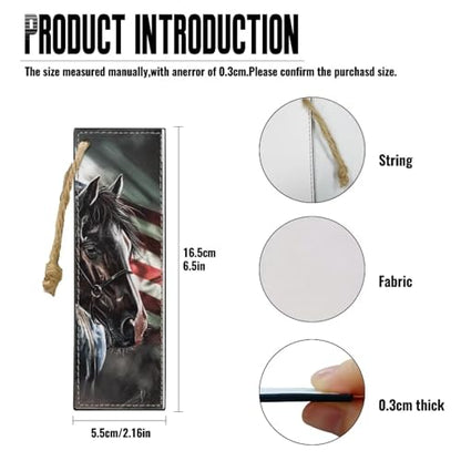 American Flag Horse Book Marks - 2PCS Leather Bookmarks for Women & Adults - color: American Flag Horse