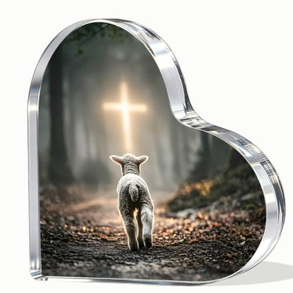 Baptism Gift for Women Jesus Plaque, Lamb of God Sheep Walking to Cross - color: Baptism Gift