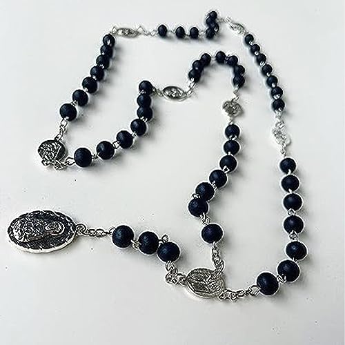 Roe Dolph Wooden Rosary Necklace for Women Catholic Rosary Beads with Cross Pendant Prayer Jewelry Religious Gifts for Travel and Daily Faith - color: A-Black