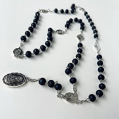 Roe Dolph Wooden Rosary Necklace for Women Catholic Rosary Beads with Cross Pendant Prayer Jewelry Religious Gifts for Travel and Daily Faith - color: A-Black