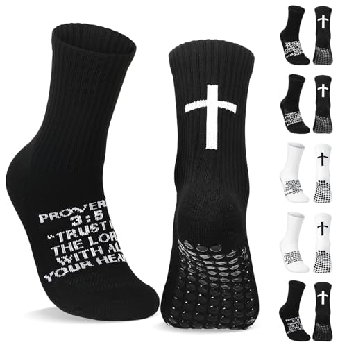 Glitopper Men's Cross Grip Soccer Socks Christian - color: Black, style: Proverbs 3:5
