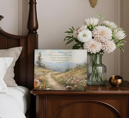 YOXORDQ Bible Verses Proverbs 3：5-6 Canvas Wall Art,16x12in - color: Scripture Flower, size: 16"L x 12"W