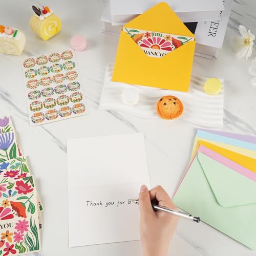 Thank You Cards Bulk with Envelopes Stickers Appreciation Cards Notes - color: flower thank you card, size: 24pcs