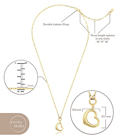 Jewelry Atelier Gold Filled Pendant Necklace Collection - 14K Yellow Gold Filled Pendant Necklace with Solid Clip Chain for Women (Different Sizes and Styles with Extension/Adjustable Chain) - style: Tilted