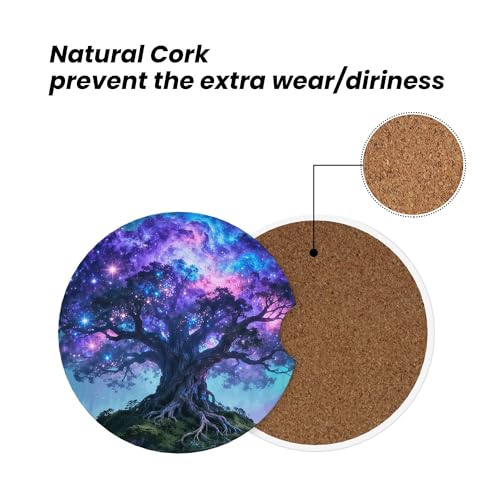 Tree Life Sky Galaxy Car Cup Holder Coasters 2 Pack 2.63" for Women - color: Purple