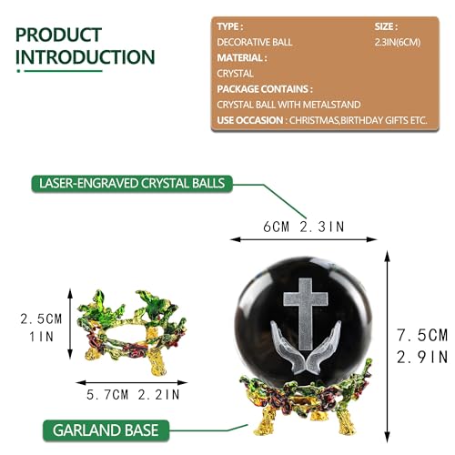 3D Cross Crystal Ball Religious Gift with Stand Christian Decor 2.3in - style: Praying Hands and Cross