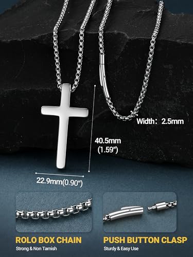 PROSTEEL Cross Necklace for Men Stainless Steel Pendant Chain - color: Silver, size: 24 inches(61cm), style: Medium Cross: 1.6"*0.9"