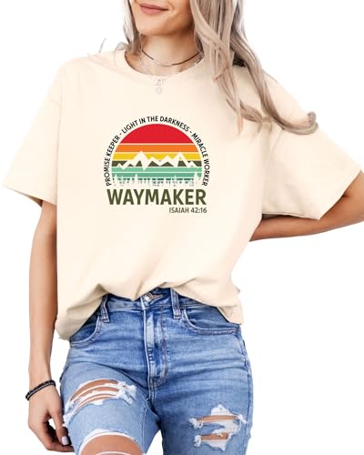 Waymaker Christian T-Shirt for Men, Women, Unisex - 100% Cotton Faith-Based Graphic Tee - Inspirational Religious Shirt - color: Natural, size: Medium