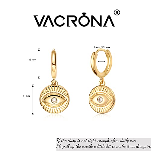 VACRONA Gold Heart Hoop Earrings Huggie Earrings for Women 14k Gold Plated Small Hoops Earrings - color: cz evil eye