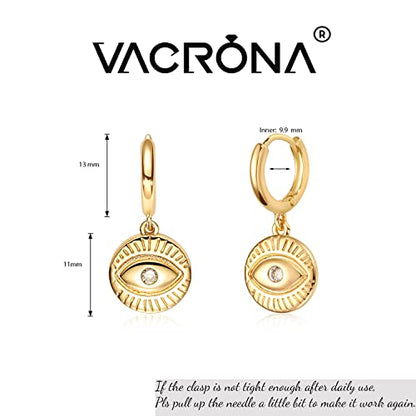 VACRONA Gold Heart Hoop Earrings Huggie Earrings for Women 14k Gold Plated Small Hoops Earrings - color: cz evil eye