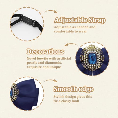 Womens Bow Tie Adjustable Rhinestone Bowtie for Women Ladies Girls Pre-tied Womens Tie for Shirt Suit Uniform - color: Blue-strap-style 2