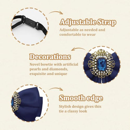 Womens Bow Tie Adjustable Rhinestone Bowtie for Women Ladies Girls Pre-tied Womens Tie for Shirt Suit Uniform - color: Blue-strap-style 2