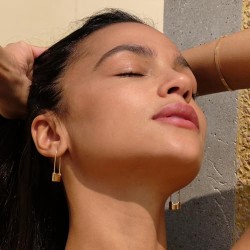 VACRONA Gold Heart Hoop Earrings Huggie Earrings for Women 14k Gold Plated Small Hoops Earrings - color: Big Lock