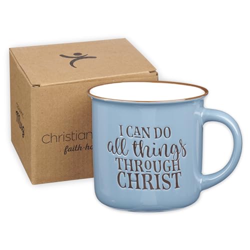 Christian Art Gifts Blue Camp Style Phiippians 4:13 Ceramic Coffee Mug - style: All Things Through Christ