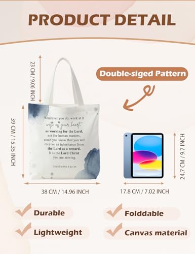 Bible Bags for Women, Christian Tote Bag, Gifts for Christian Women - color: Colossians 3:23-24