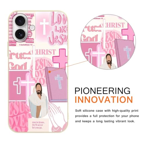 Christian God Phone Case for iPhone 16 6.1", Western Aesthetic Jesus Verse Bible Cross Pattern Design Print Cover for Women Man, Soft TPU Protection for iPhone 16-Pink - color: Jesus-Pink