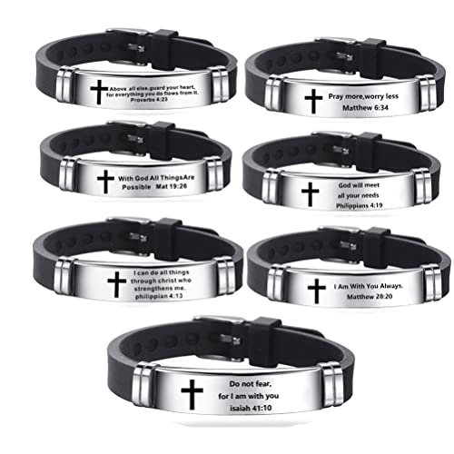 NanMuc With God All Things are Possible Religious Cross Bracelet Adjustable Engraved Silicone Bracelets Inspiring Gift - style: Black-I Can Do All Things