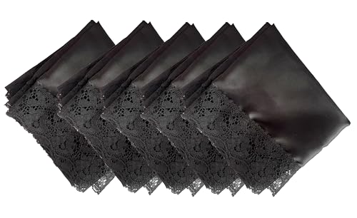 5pc 26'' lap scarf silk feeling fabric lap scarves with lace trims lap handkerchief lap covers lap skirts for women in church - color: Black