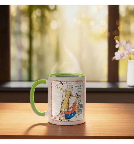 Proverbs 31 29 31 Woman Medieval Christian Art Design Ceramic Mug, Light Green/White, 11oz - color: Light Green/White, size: 11 Ounces