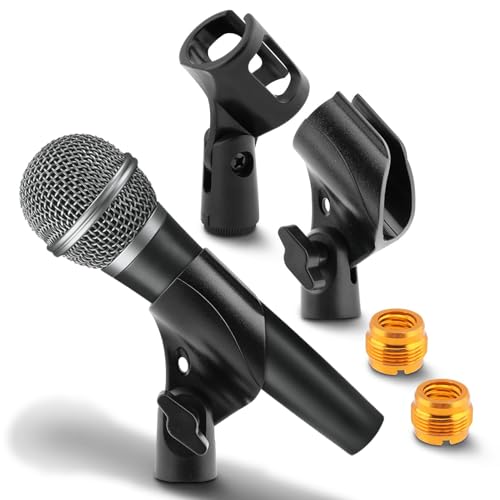 3 PCS Mic Clips for Stands Set, Universal Microphone Clip Holder, Adjustable Mic Holder for Stand with 2 pcs 5/8" Male to 3/8" Female Screw Adapter for Wired Wireless Microphones