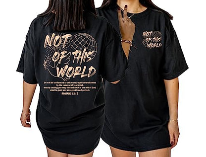 Not of This World Shirt - Christian Aesthetic 2 Sided T-Shirt, Bible Verse Religious Tee - color: Black, size: X-Large