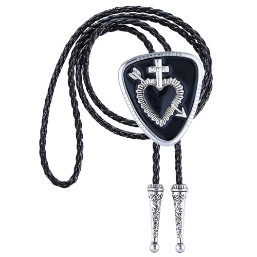 GelConnie Bolo Tie for Women Heart Cowboy Necktie Flower Gothic Mens Bolo Ties Bolero Necklace Red Western Ties for Men - color: Black White Bolo Tie