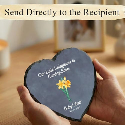 Personalized Promoted to Grandma Pregnancy Announcement Heart Stone Custom Baby Reveal Slate Plaque Keepsake Gift for Nana and Mimi Gifts (S-208) - color: S-208