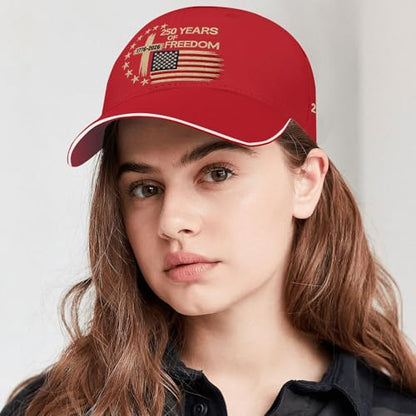 US 250 Years Freedoms 1776-2026 250th Birthday Embroidered Hats Garde Cap for Him - color: 250th Anniversary Us 250 Year American Patrioticred1