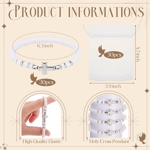 Ferreve 30 Sets Cross Bracelets Bulk Jesus Christian Gifts,Sliver - color: White,Sliver