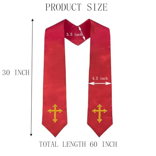 Clergy Stole & Choir Stole with Cross Embroidery 60'' (Pink) - color: Red