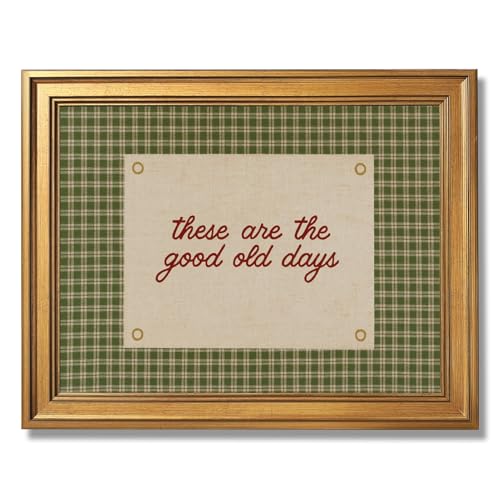 Gold Framed These are The Good Old Days Canvas Poster Vintage Inspirational Family Wall Art Farmhouse Happy Positive Quote Painting Print Retro Motivational Gingham Artwork Decor 16x20inch - color: Good Old Days - Gold Framed, size: 16"L x 20"W