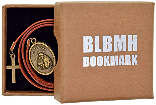 BLBMH Genuine Leather Bible Bookmark with Cross | Catholic Gifts for Men Dad | Christian Book Marker with Ribbon - Saint Anthony - LB3 - color: Alb3
