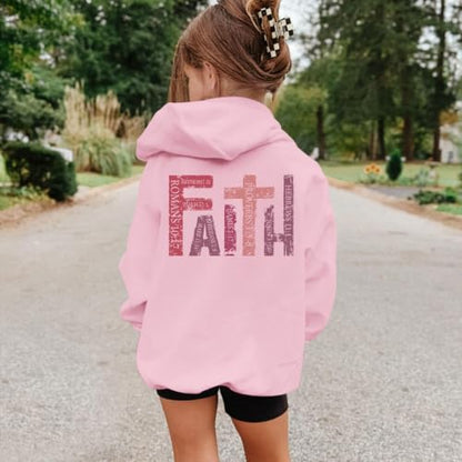 Girls Christian Hoodies Kids Jesus Faith Sweatshirts Cute Religious Graphic Sweater Inspirational God Bible Verse Top - color: Pink, size: 5-6 Years