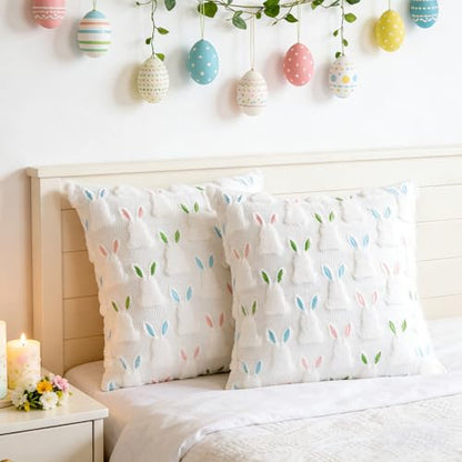 ALFEVA 18" x 18" Pillow Covers Set of 2, Easter Decorations Cute Soft Plush Bunny Throw Pillow, Spring Farmhouse Decorations for Home Sofa Couch Living Room Bedroom - size: 18" x 18" (Pack of 2)