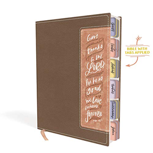NIV, Beautiful Word Bible, Updated Edition, Peel/Stick Bible Tabs, Leathersoft, Brown/Pink, Red Letter, Comfort Print: 600+ Full-Color Illustrated Verses