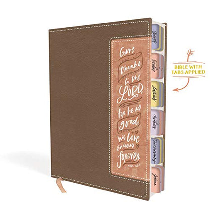 NIV, Beautiful Word Bible, Updated Edition, Peel/Stick Bible Tabs, Leathersoft, Brown/Pink, Red Letter, Comfort Print: 600+ Full-Color Illustrated Verses