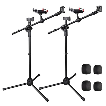 AW 2 Pack Microphone Boom Arm Stand Adjustable Tripod W/Phone Holder Dual - color: Black-2 Mic Clips+Phone Holder, size: 2 pcs
