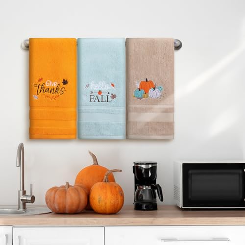 SmoothNovelty 3 Pcs Give Thanks Pumpkin Fall Hand Towels for Bathroom - color: Give Thanks, size: 13.3 x 29.5 inches