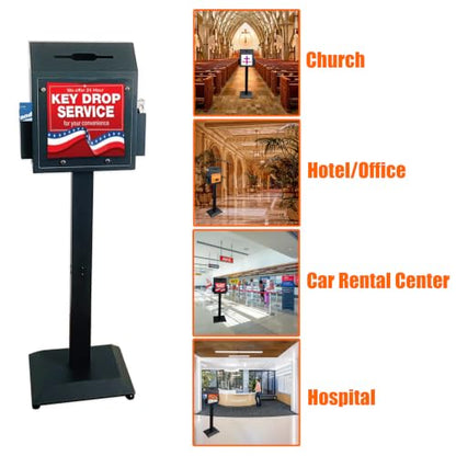 Floor Stand Offering Box, Lockable Donation & Ballot Box, Black - size: Black with Key-Lock