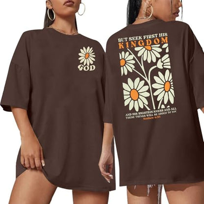 Christian Shirts for Women Jesus Shirt Christian Graphic Tees - color: Brown, size: Small