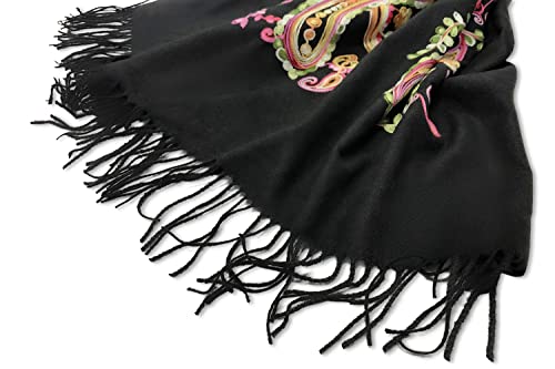 Urban CoCo Embroidered Scarf for Women, Tassel Shawl, Soft Lightweight Wrap - color: #1-black